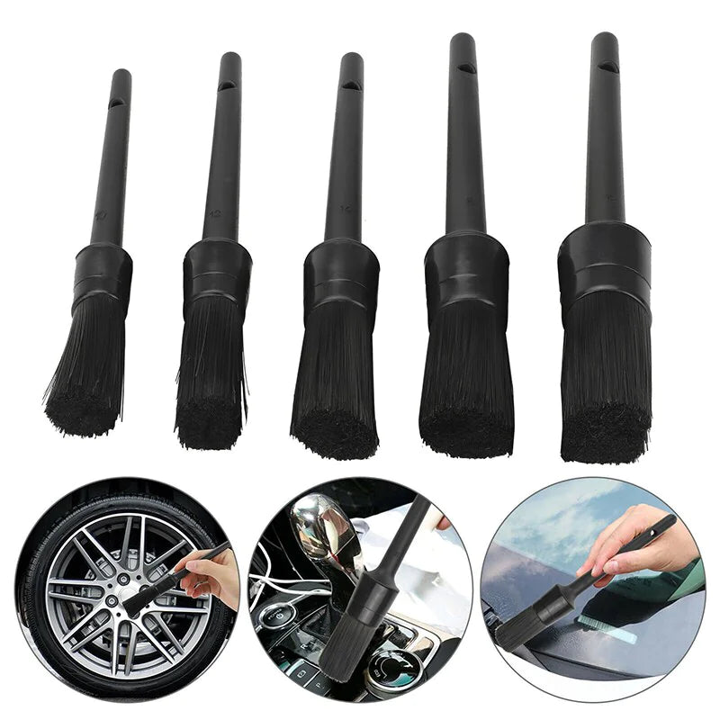 5PC Car Detailing Brush Kit Boar Hair Vehicle Auto Interior For Wheel Clean Sets